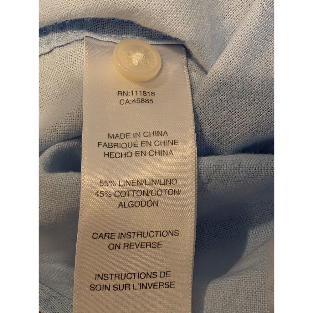 Michael Kors Tailored Fit Light Blue Linen-Cotton Short Sleeve Button-Up L - Picture 9 of 12